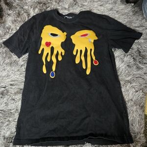 Roku Black Graphic Dripping Eyes Tee with Yellow Accents